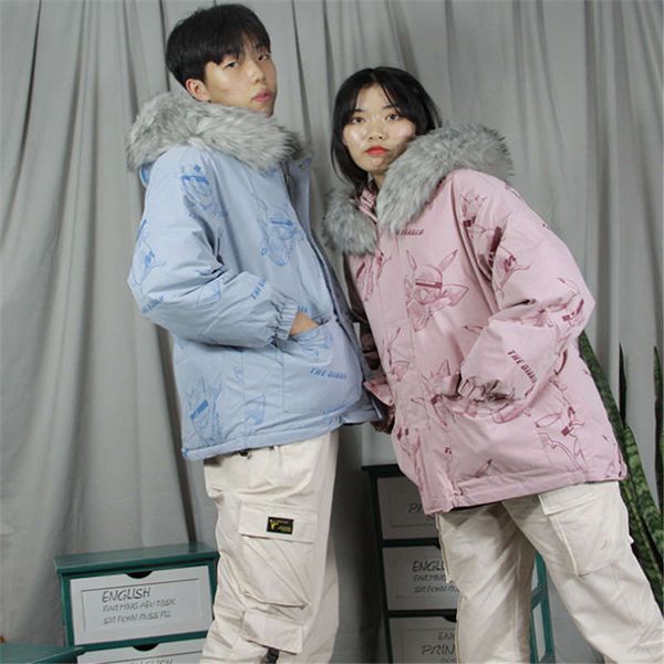 

2020 winter new men's and women's down jacket thickened plus velvet couple hooded jacket keep warm parkas size l-2xl, Black