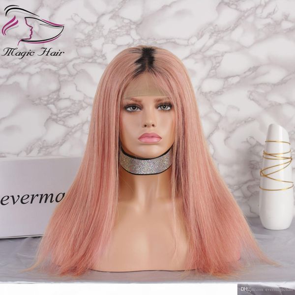 

ombre pink glueless full lace human hair wigs with baby hair pre plucked 130% density brazilian virgin hair lace front wigs, Black;brown