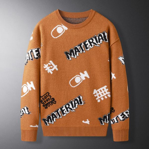 

men's sweaters letters sweater men brand clothing 2021 autumn winter arrival slim warm o-neck pullover -3xl ropa hombre, White;black