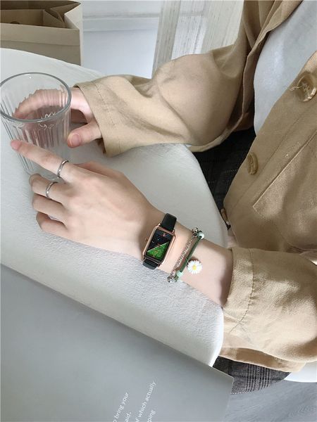 

watch women's style simple temperament atmosphere fashion light luxury french minority brand waterproof square women's watch, Slivery;brown
