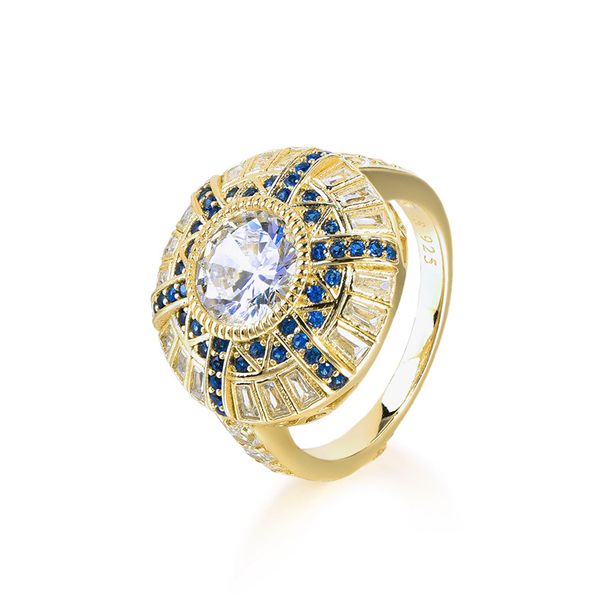 

european and american punk creative circular ring custom wholesale 925 silver fashion cool blue zircon ring first decoration, Black