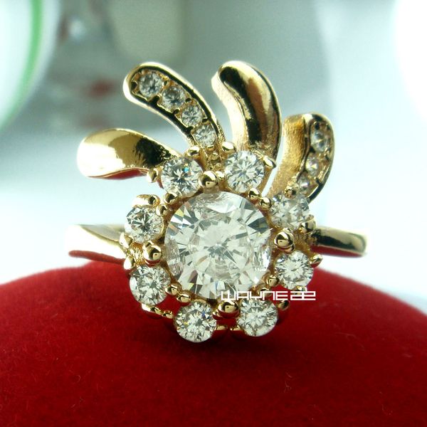 

size 7,8, jewelry woman's white sapphire 18k yellow gold filled ring gift (r262, Silver