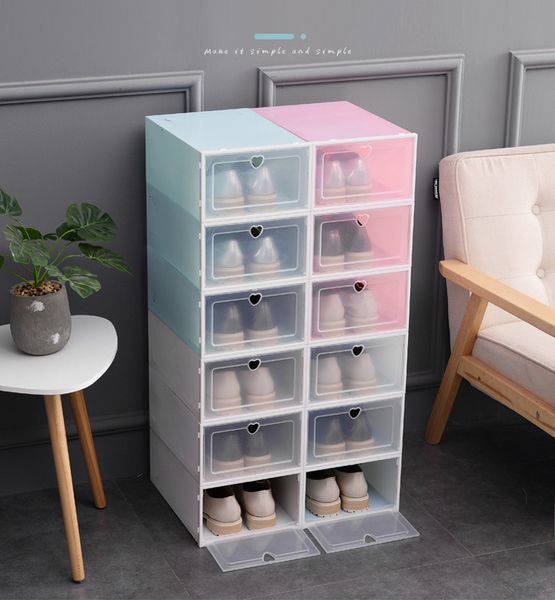 

plastic thicken clear flip box storage stackable dustproof transparent shoe boxes solid color drawer case wholesale free
