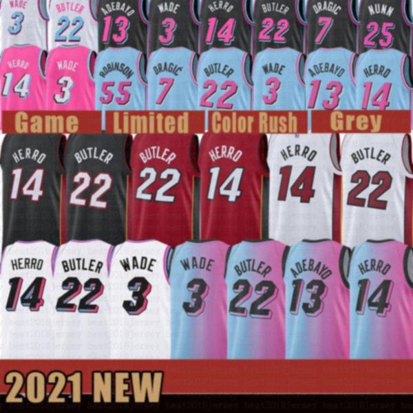 

2021 new dwayne dwyane 3 wade basketball jersey jimmy 22 butler mens tyler 14 herro bam 13 adebayo goran 7 dragic kendrick 25 nunn black, Black;red