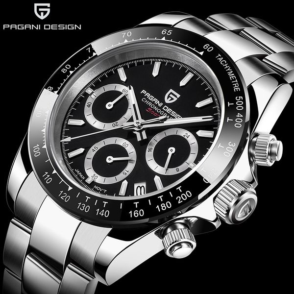

full stainless steel chronograph 2019 new pagani design brand luxury quartz mens watch male sports watch relogio masculino t200409, Slivery;brown
