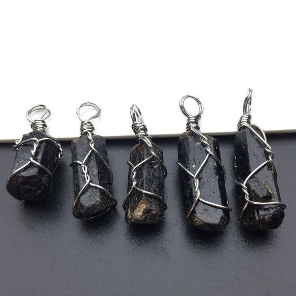 

irregular natural black tourmaline ore energy chakra stone pendant wire wrapped crystal healing jewelry stone charm pend qyljfs