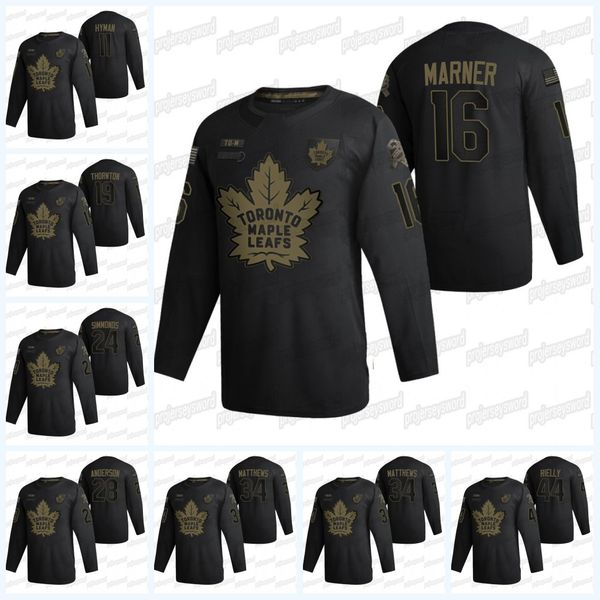 

2020 toronto maple leafs salute to service black jersey auston matthews joey anderson wayne simmonds joe thornton mitchell marner jersey, Black;red