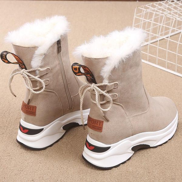 

women snow boots 2020 cross-tied winter ankle boot for women warm plush wedge shoes platform boots black shoes booties women's s