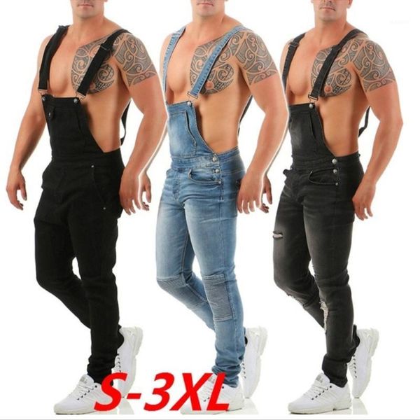 

muscle men strap jeans popular overalls fashion men's romper torn jeans street distressed denim bib overalls1, Blue