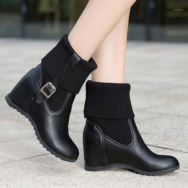 

mid calf boots ladies leather shoes 2020 new arrival winter warm shoes short plush female big size 35-43 women's boots1, Black