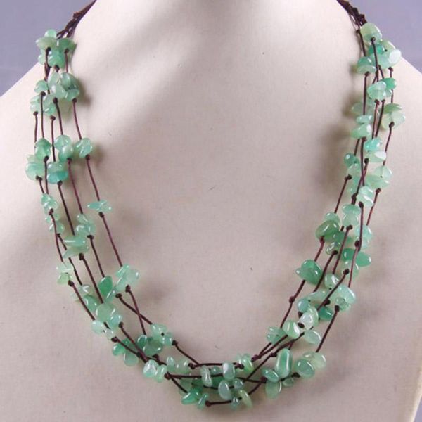 

green aventurine chip beads necklace 19 inch jewelry for gift f039, Silver