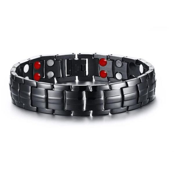 

new double row black gun plated men health magnetic bracelet titanium steel bracelets for man magnet energy armband sbrm-087