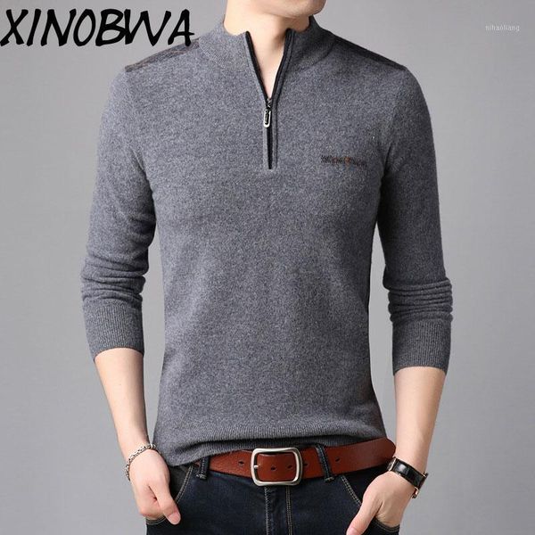

men's sweaters men's fashion smart casual stand collar zip letter printing thick warm 100% wool male business pullover inflation1, White;black
