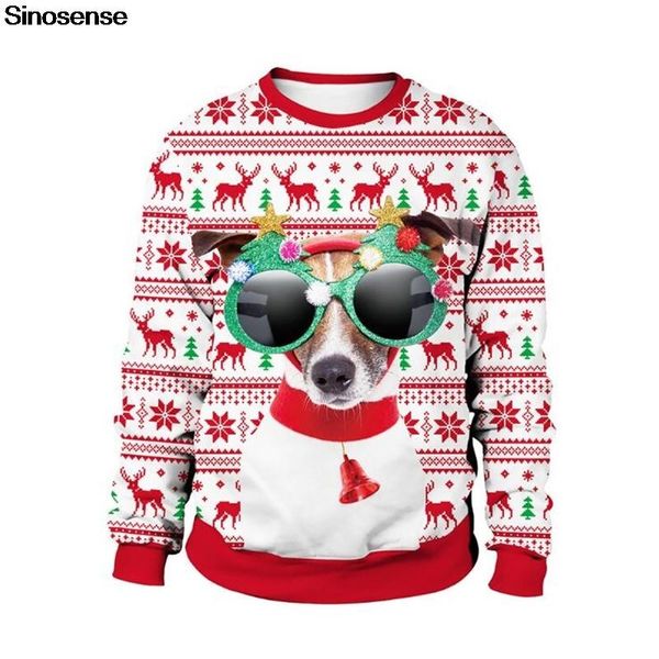 

dog reindeer ugly christmas sweater 3d funny printed novelty xmas sweaters jumpers pullover christmas sweatshirt, White;black
