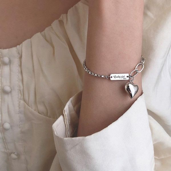 

charm bracelets vintage handmade love heart bracelet for women thai silver color with stamp jewelry gift, Golden;silver