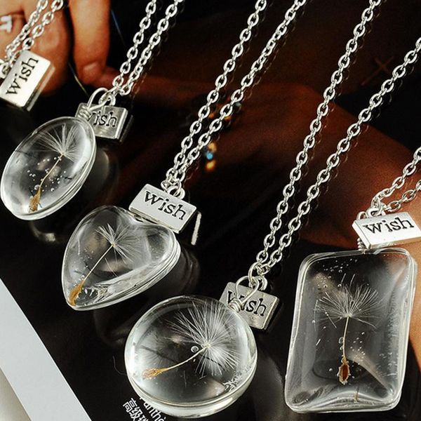 

women silver chain necklace dandelion seed wish real flower glass round ball necklace for girls lady boho jewelry vintage 2020