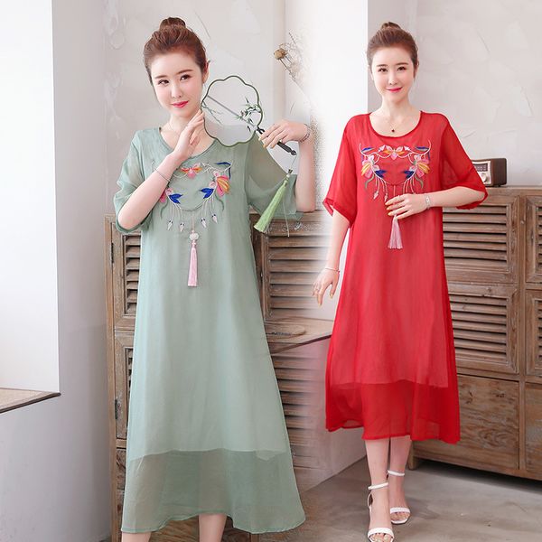 

summer plus size embroidered dress midi women party on beach woman 2021 vintage flower borlas slim casual dresses loose xvox, Black;gray