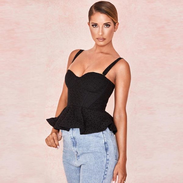 

chic spaghetti strap sleeveless ruffle hem crop women black zipper bra elegant bare back elegant corset cropped1, White