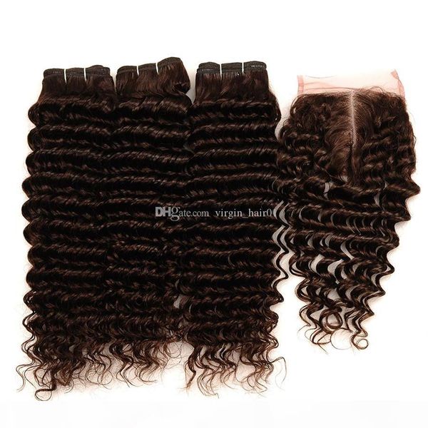 

deep wave brown human hair bundles with lace closure chestnut brown hair extension deep curly hair weaves with lace closure, Black;brown