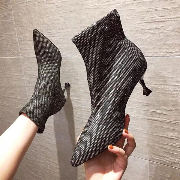 

boots short women's korean nude fashion pointed high-heeled stiletto women shoes ankle for women1, Black