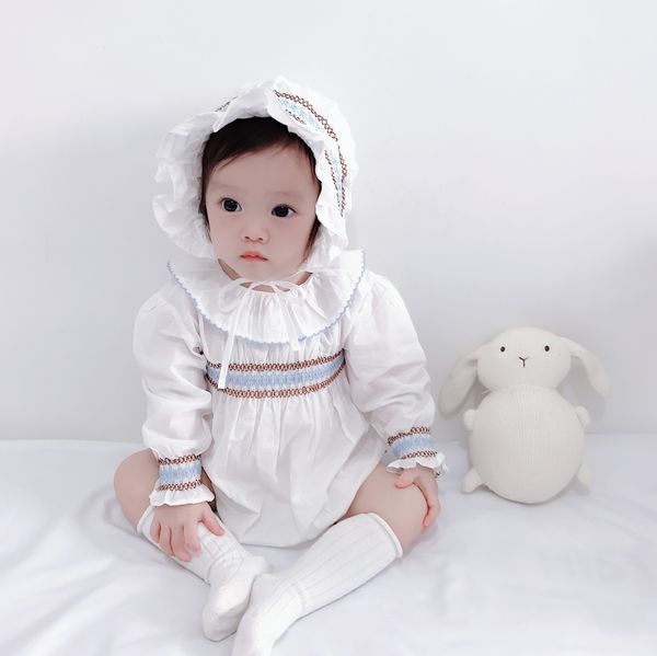 

baby girls jumpsuits collar toddler princess clothes autumn 2020 newborn baby romper bubble long sleeves cotton new arrival 1021, Blue