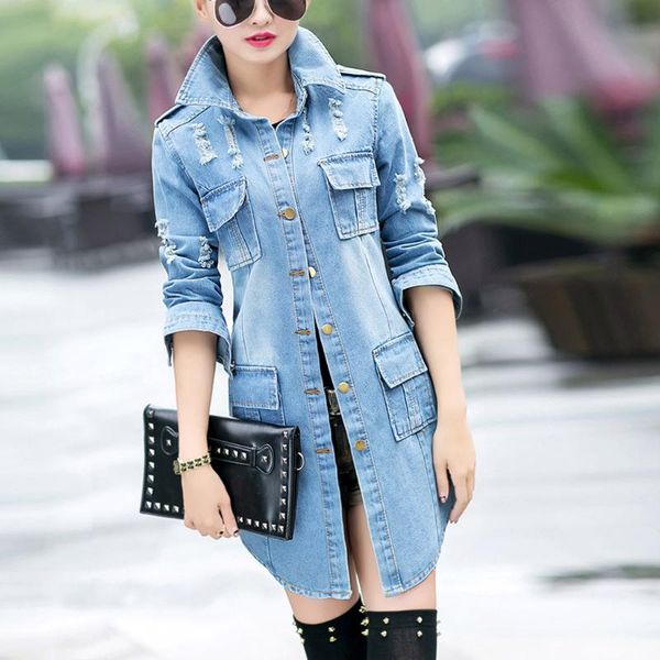 

women's jackets 019 winter autumn jacket denim boyfriend ripped ladies biker casual long jeans coats outdoor female #t, Black;brown