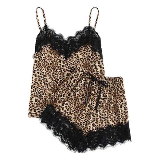 

lingerie pajamas for women home clothes nightie fashion cute lace leopard print underwear and shorts pajama set h5, Black;red