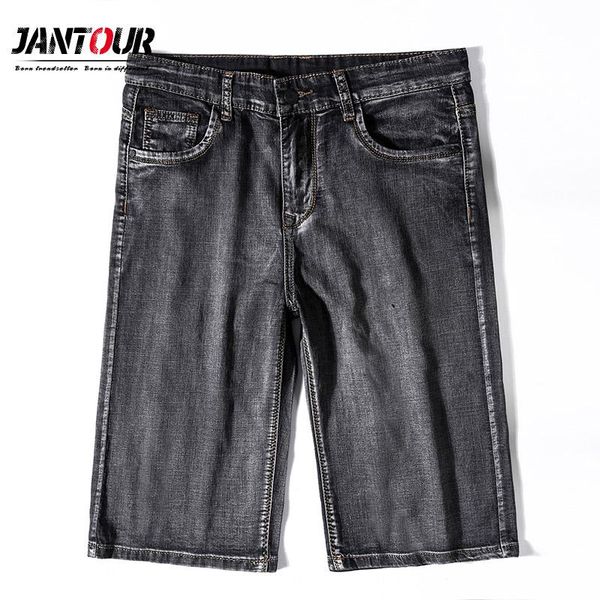 

jantour 2020 men's denim shorts good quality short jeans men cotton solid straight retro short jeans gary casual jean male, Blue