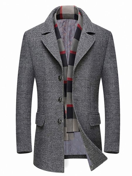 

men plaid trim lapel neck 2 in 1 overcoat q8by#, Black;brown