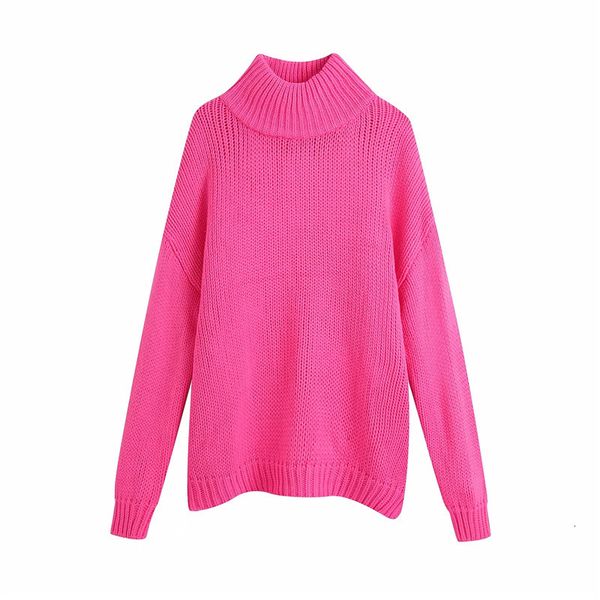 

new fuchsia oversized knitted turtleneck 2021 fashion long sleeve winter women sweater warm tunic qvz1, White;black