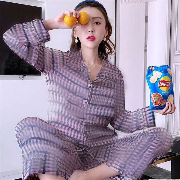 

ins i silk pajamas 2021 new sleepwear winter wite long sleeve silk women ome pajamas dener #85#47100, Black;red