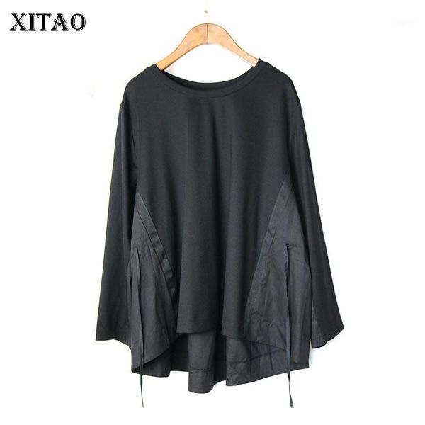 

xitao patchwork wrinkle solid t shirt women 2020 autumn casual fashion new style temperament al -match women clothes dzl16881, White