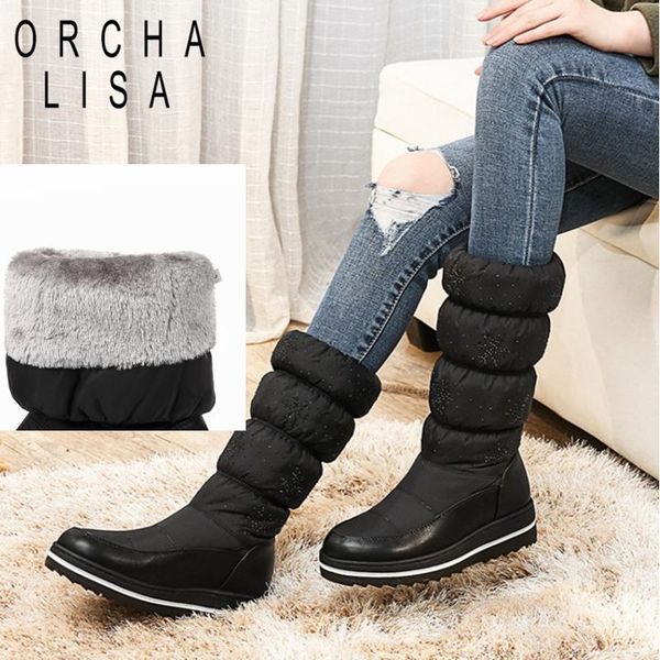 

orcha lisa women snow boots size 35-44 wedges heel rubber solid office lady women shoes mid-calf winter boots botas mujer c488, Black