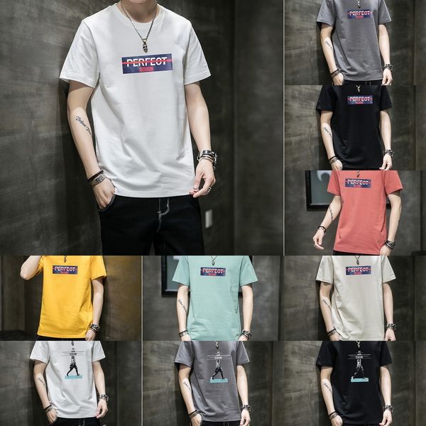 

0fllv 2020 лето нового раунда шеи случайного короткого рукав пальто корейских мужская мода футболка топ футболка топ тенденция мужской zunoz, Blue