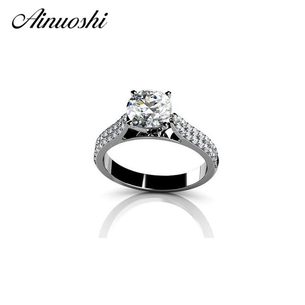 

ainuoshi 100% real solid 925 sterling silver ring shinning romantic women 1 carat round cut sona classic engagement ring jewelry y200106, Slivery;golden