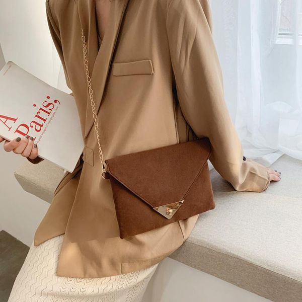 

2020 women's vintage solid leather messenger shoulder bag solid hasp chains envelope crossbody bag carteras mujer de hombro