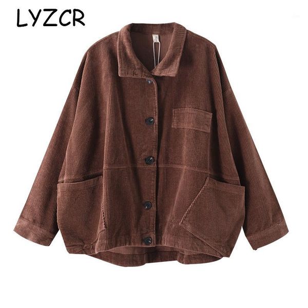 

vintage oversize jacket coat autumn winter women big size loose women's jackets corduroy short jacket female outwear big size1, Black;brown
