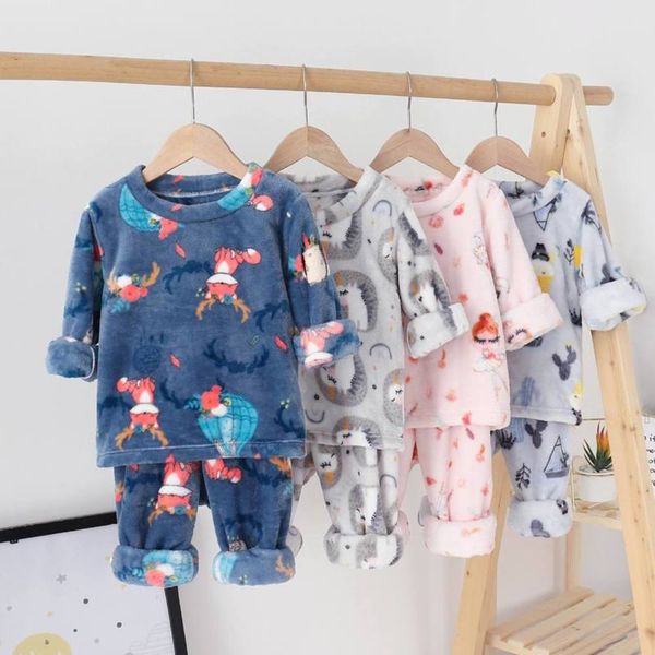 

2020 new fall winter children's flannel housewear plush boys' and girls' warm pajamaskwd5, Blue;red