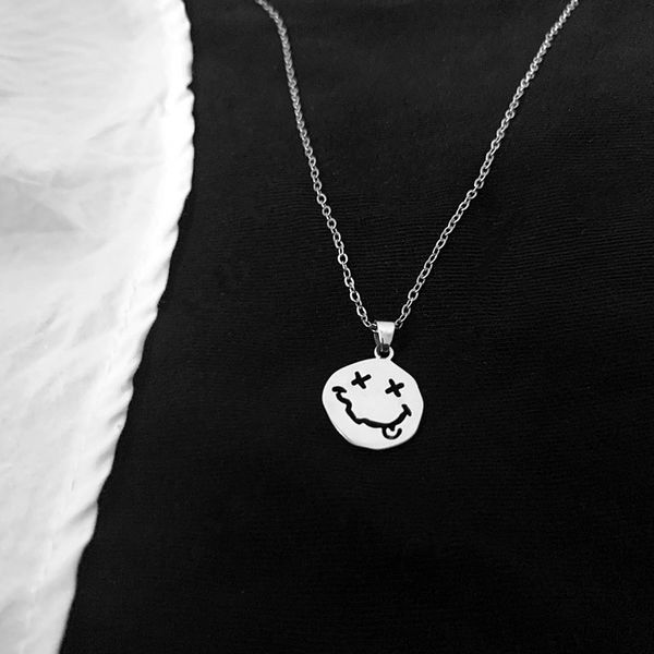 

kpop smiley face necklace goth hip hop egirl chain smile pendant necklace for women men girl neck chain gothic couple streetwear, Silver