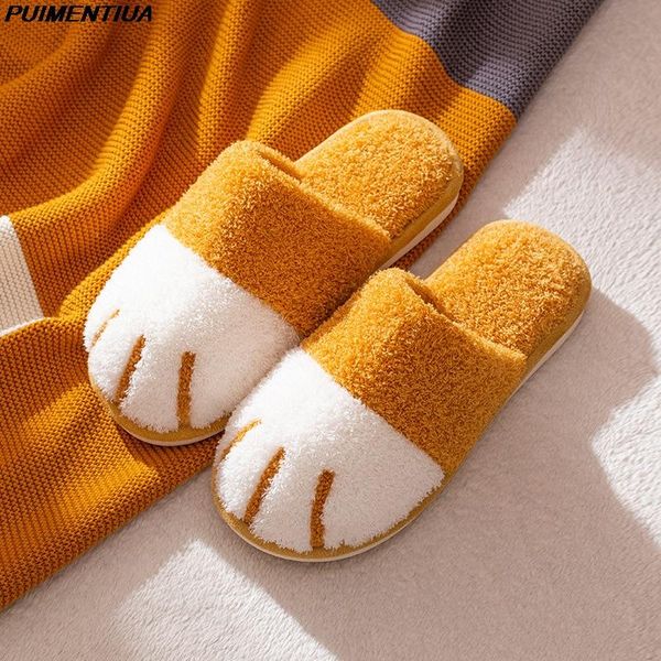 

puimentua winter women indoor slippers cute cat bedroom indoor furry non-slip slippers house warm fur slipers plush shoes, Black