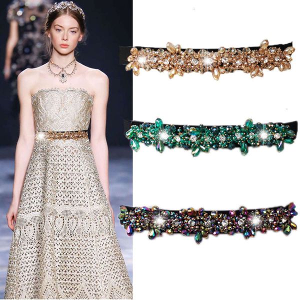 

elastic women's slim belt fashion versatile diamond crystal decorative dress accessories with skirt waist, Black;brown