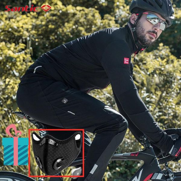 

new santic mtb bike jacket sets windproof reflective comfortable bicycle outdoor sports suit winter keep warm cycling fleece set, Black;blue
