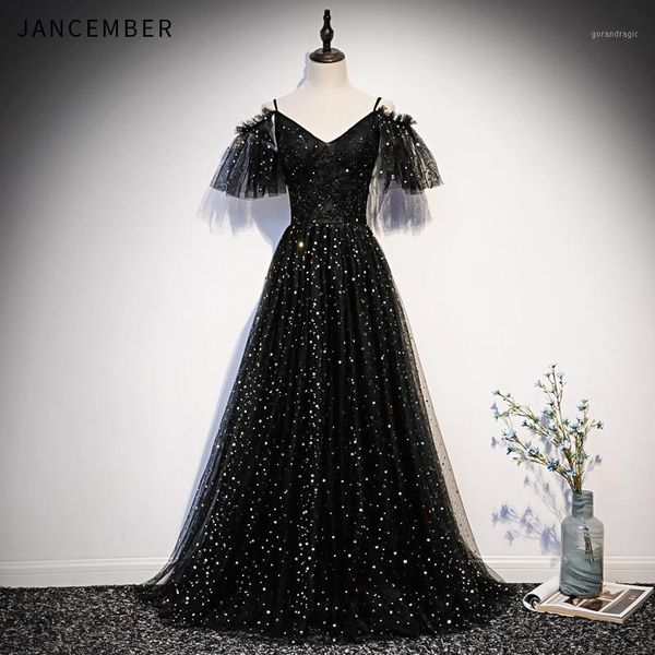 

wln18512 jancember 2020 evening dresses long short sleeve spaghetti straps sequin floor length formal dress vestidos noche mujer1, White;black