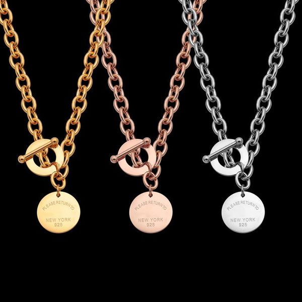

wholesale titanium steel jewelry t letter round brand ot buckle thick necklace lovers foreign trade thick necklace, Golden;silver