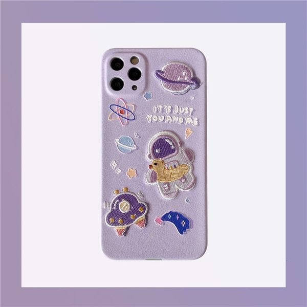 

embroidered purple astronaut suit for 12 11pro max x xs xr se / mini mobile phone case vip 7p female 8plus fashion personality