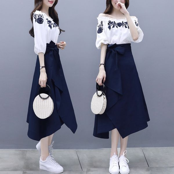 

summer clothes 2020 new new dressskirt women's suit summer two-piece one-shoulder dress waist slimming elegant dress ip0bg, Gray