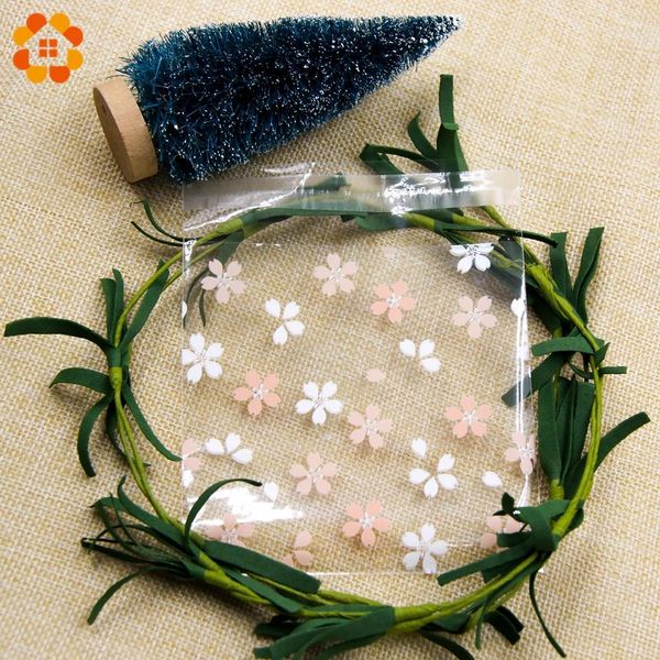 

100pcs cherry blossoms candy cookie plastic bags self adhesive for diy biscuits snack baking package decor kids gift supplies bbyugj