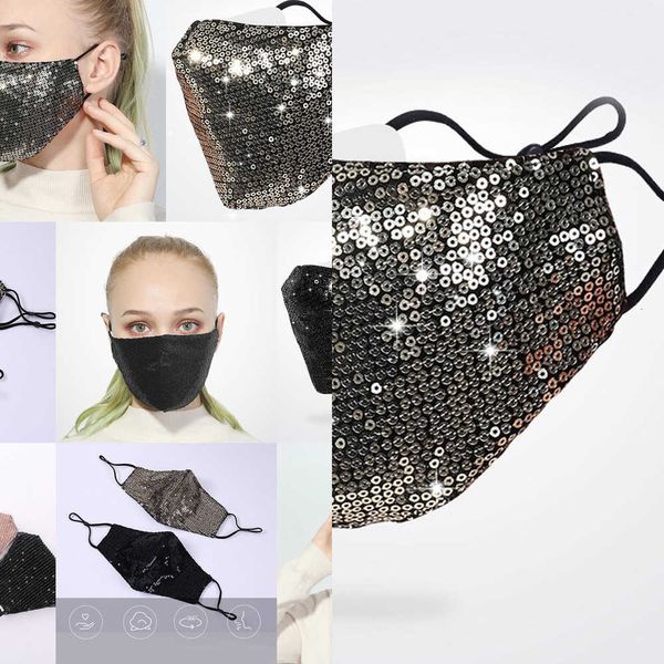 

fashion 3d washable reusable face bling mask pm2.5 care shield sun color gold elbow sequinwhvw 7x21