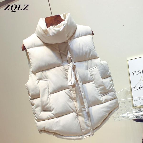 

zqlz 2018 women vest winter fashion short paragraph down cotton padded jacket female veats mandarin collar sleeveless waistcoat1, Black;white