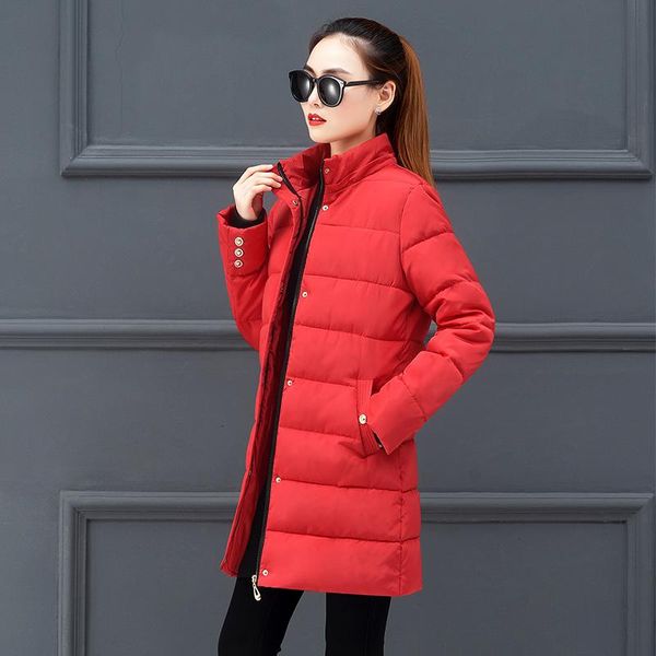 

plus size winter puffer jacket women 2021 hooded with fur collar slim female coat office ladies solid ladies thick long parka, Black